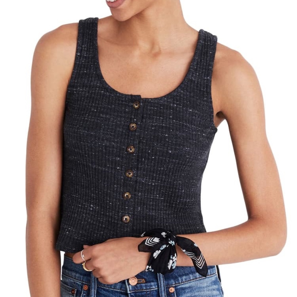 Madewell Ribbed Button-Front Tank 🐈‍⬛☕️📓